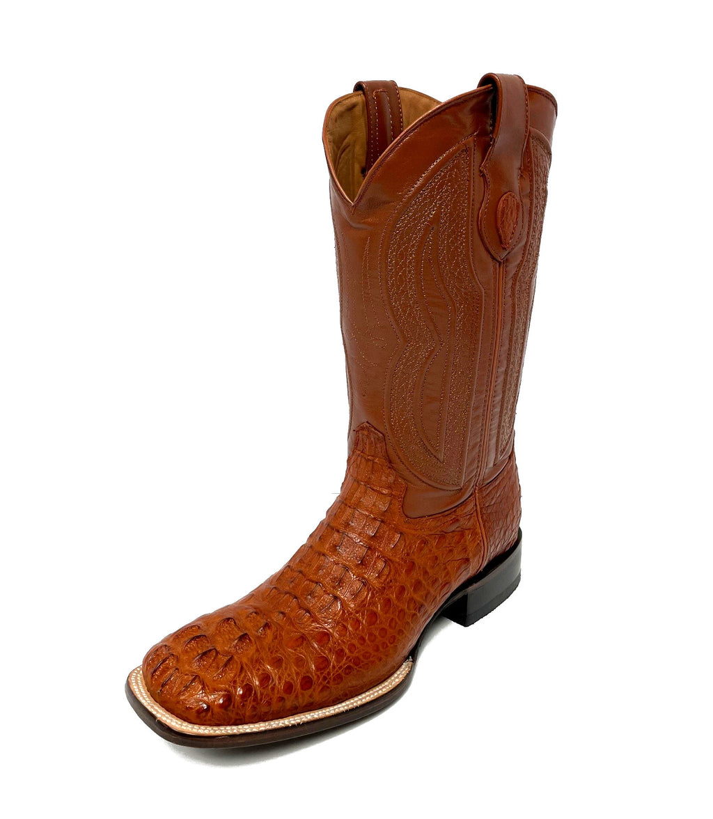 Ferrini USA 1049302 Men's 13" Cognac Caiman Crocodile Cowboy Boots  Square Toe, Leather Sole