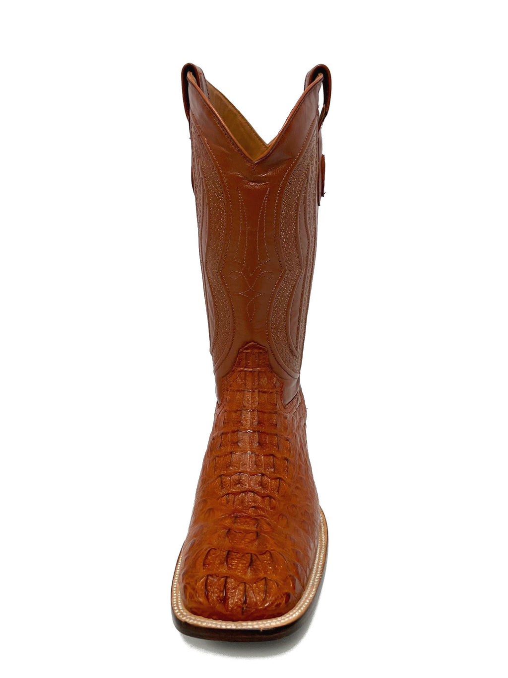 Ferrini USA 1049302 Men's 13" Cognac Caiman Crocodile Cowboy Boots  Square Toe, Leather Sole