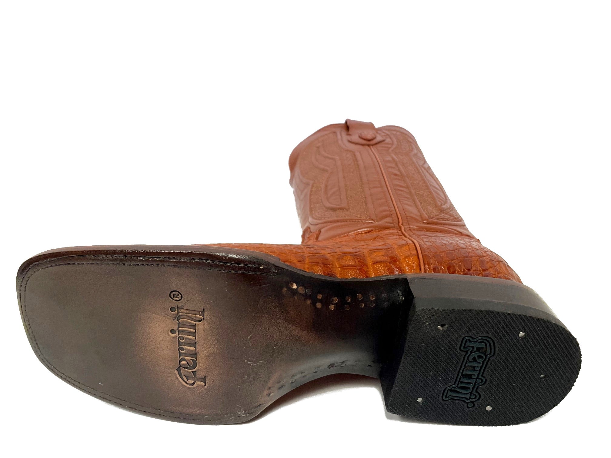 Ferrini USA 1049302 Men's 13" Cognac Caiman Crocodile Cowboy Boots  Square Toe, Leather Sole