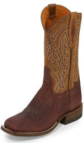 Tony Lama TL5000 Men's 11-inch Exotic Western Boots  Cognac Shark Leather, Maroon Top, Square Toe