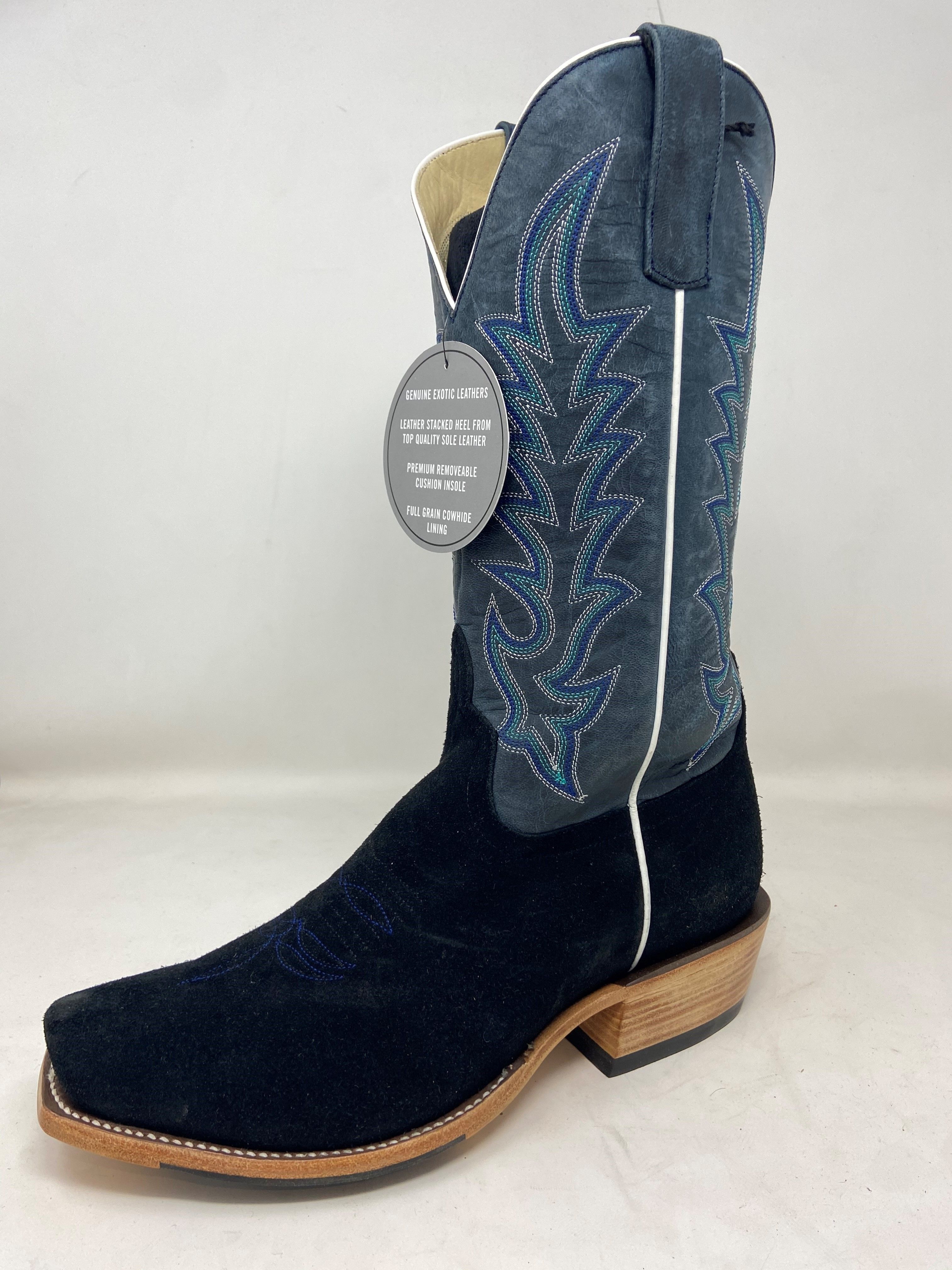Top Hand HP9502 Men's Black Suede Cowboy Boots  Blue Goat Shaft, TK Toe, Hybrid Sole