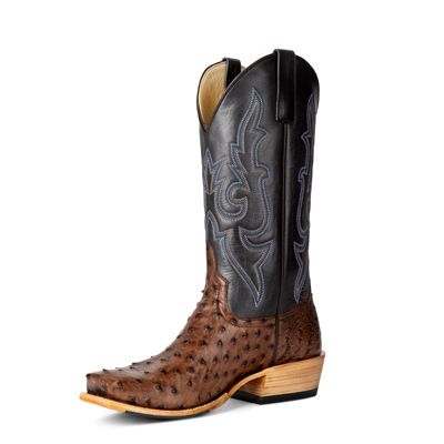 Top Hand HP9505 Men's Kango Tobac Full Quill Ostrich Western Boots  Black Shaft, TK Toe