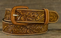 Vogt Russet, Fully Hand Tooled Belt in a Running Oak Leaf Pattern