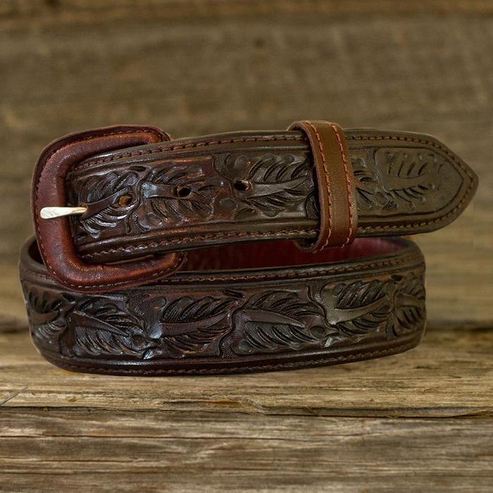 Leather Belt - Saddle Brown Skived Leaf