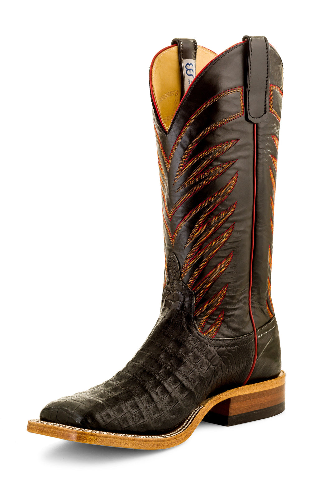 Anderson Bean S3005 Women's Black Caiman Alligator Belly Cowboy Boots - Wide Square Toe