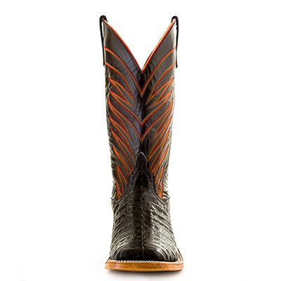 Anderson Bean S3005 Mens Cowboy Boots  Black Caiman Crocodile Belly, Handmade, Wide Square Toe