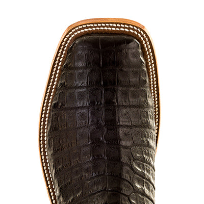 Anderson Bean S3005 Mens Cowboy Boots  Black Caiman Crocodile Belly, Handmade, Wide Square Toe