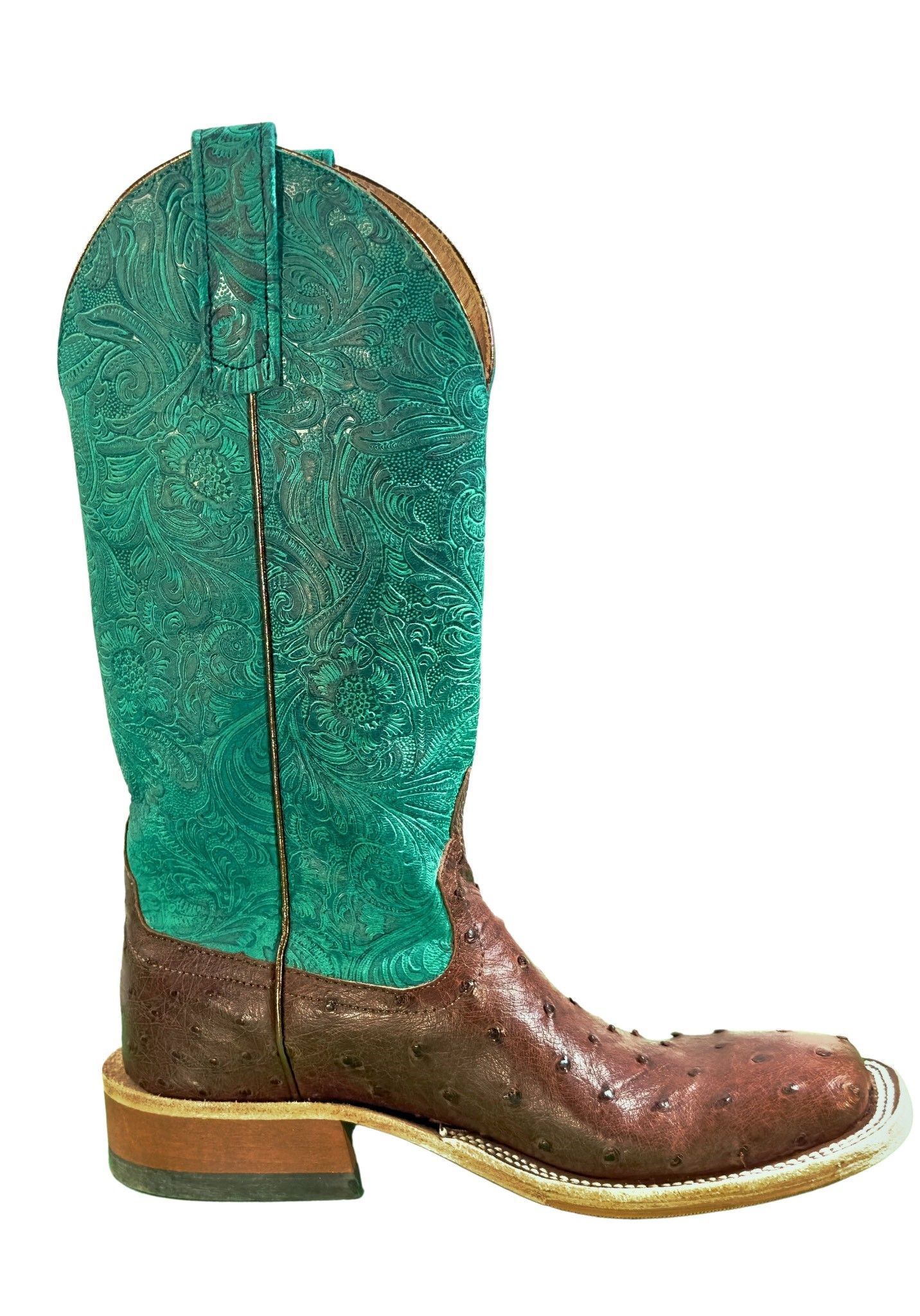 Anderson Bean X5002 Women's Kango Tobacco MD Ostrich FQ Cowboy Boots, Turquoise Tooling, Handmade