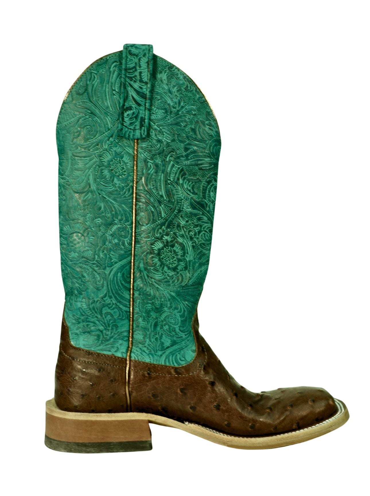 Anderson Bean X5002 Women's Kango Tobacco MD Ostrich FQ Cowboy Boots, Turquoise Tooling, Handmade
