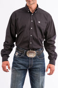 Cinch MT10320083 Men's Long Sleeve Western Shirt, Solid Black, Button-Down, 100% Cotton, Classic Fit