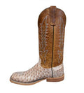 Anderson Bean 332264 Mens White Washed Full Quill Ostrich Cowboy Boots, Wide Square Toe