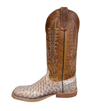 Anderson Bean 332264 Mens White Washed Full Quill Ostrich Cowboy Boots, Wide Square Toe