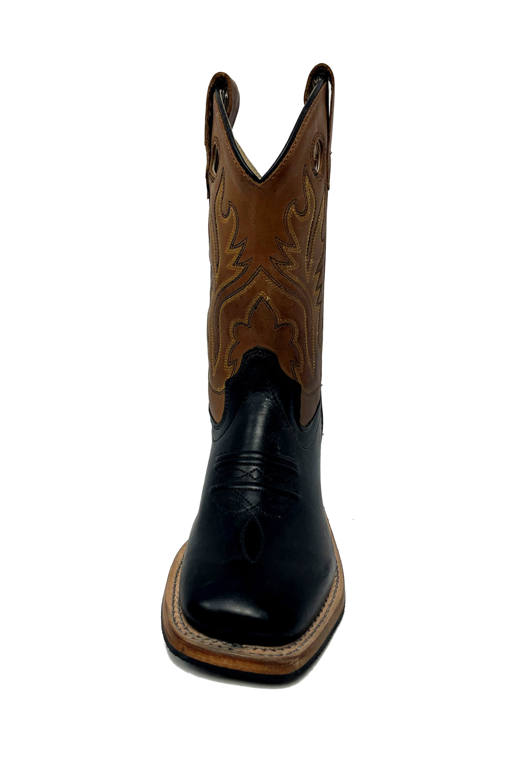 Old West BSC1810 Kids' Leather Cowboy Boots  Brown Calf, Square Toe, Goodyear Welt, Rubber Sole