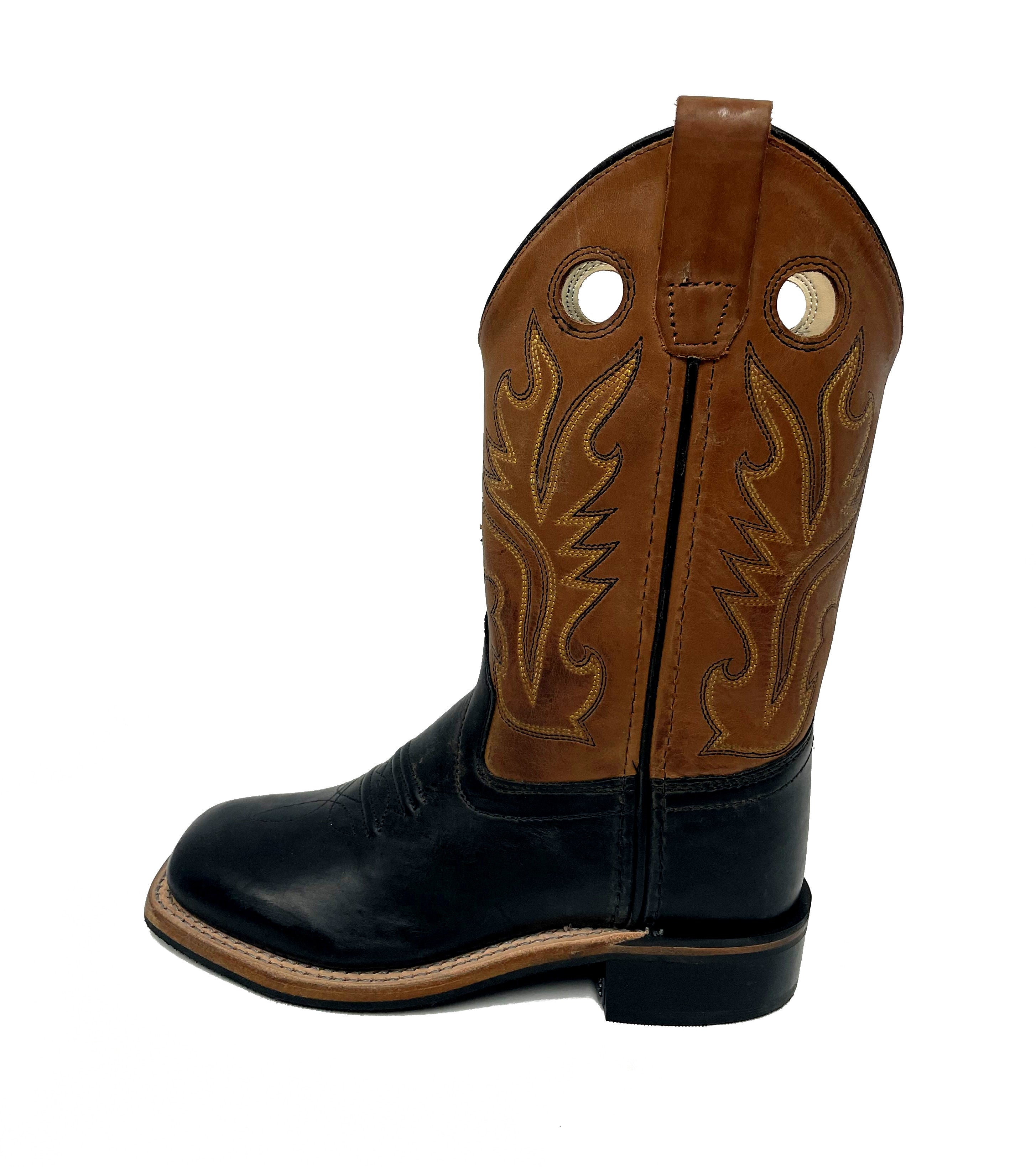 Old West BSC1810 Kids' Leather Cowboy Boots  Brown Calf, Square Toe, Goodyear Welt, Rubber Sole