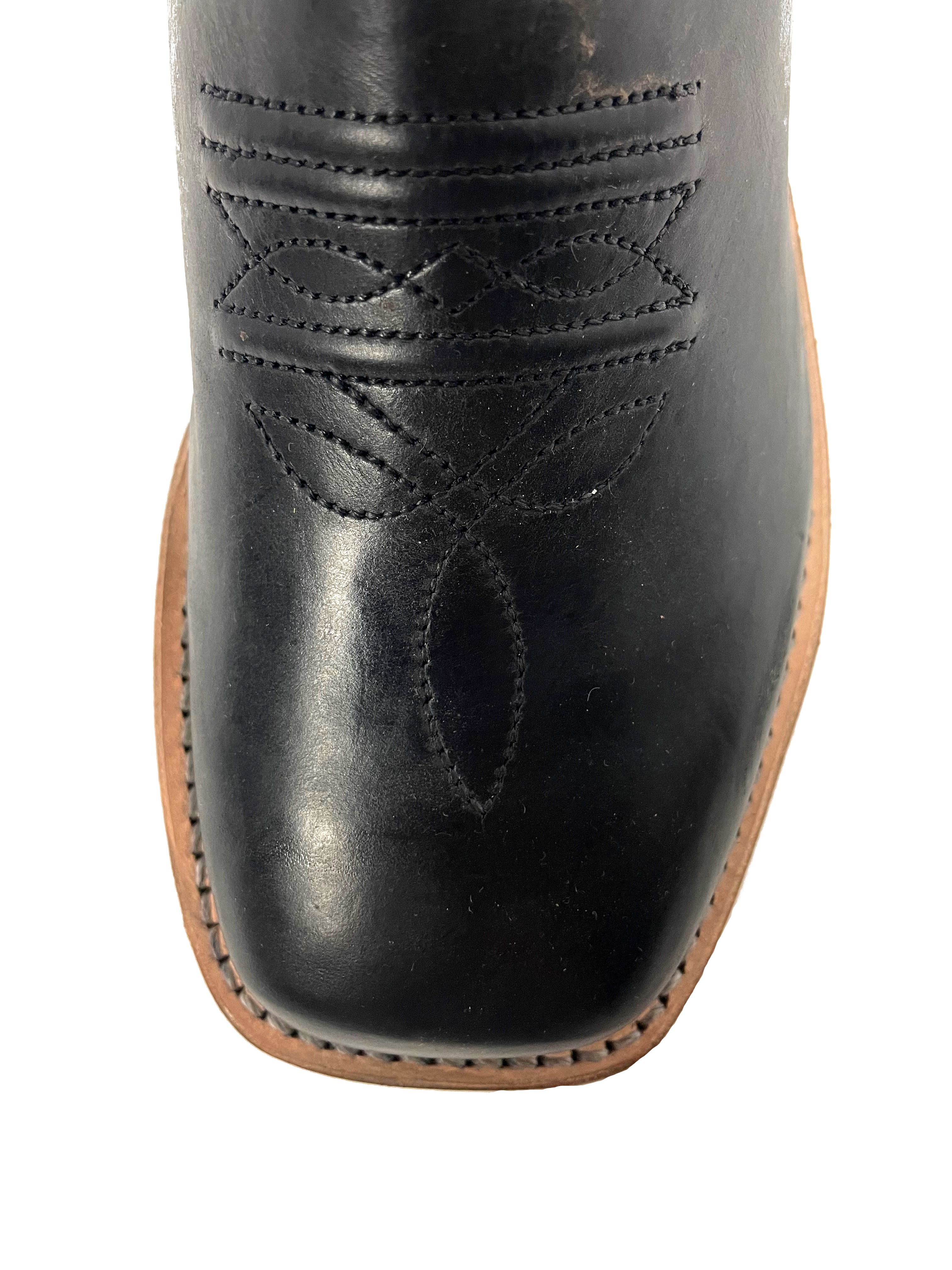 Old West BSC1810 Kids' Leather Cowboy Boots  Brown Calf, Square Toe, Goodyear Welt, Rubber Sole