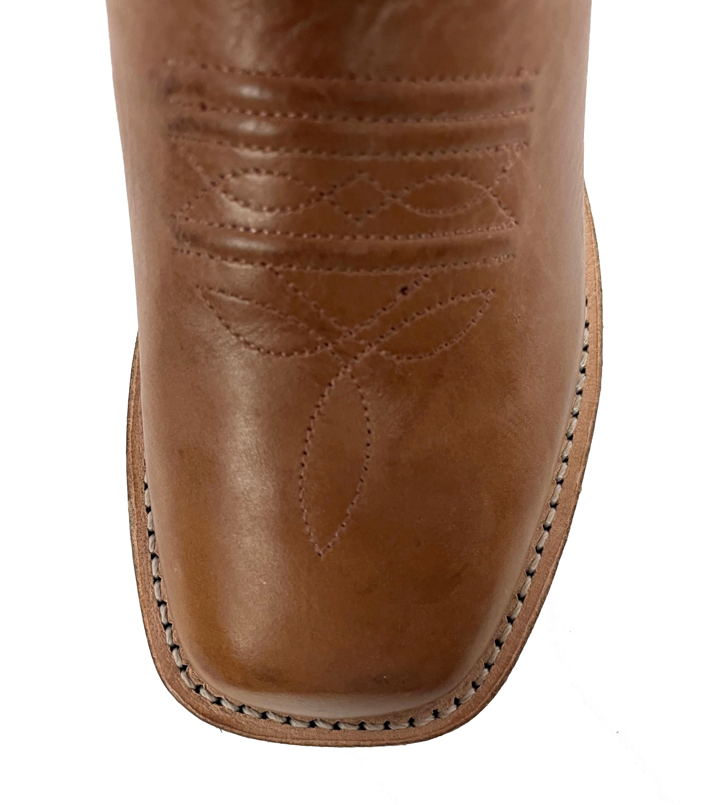 Old West BSC1839 Kids' Leather Cowboy Boots  Brown Calf, Square Toe, Goodyear Welt, Rubber Sole