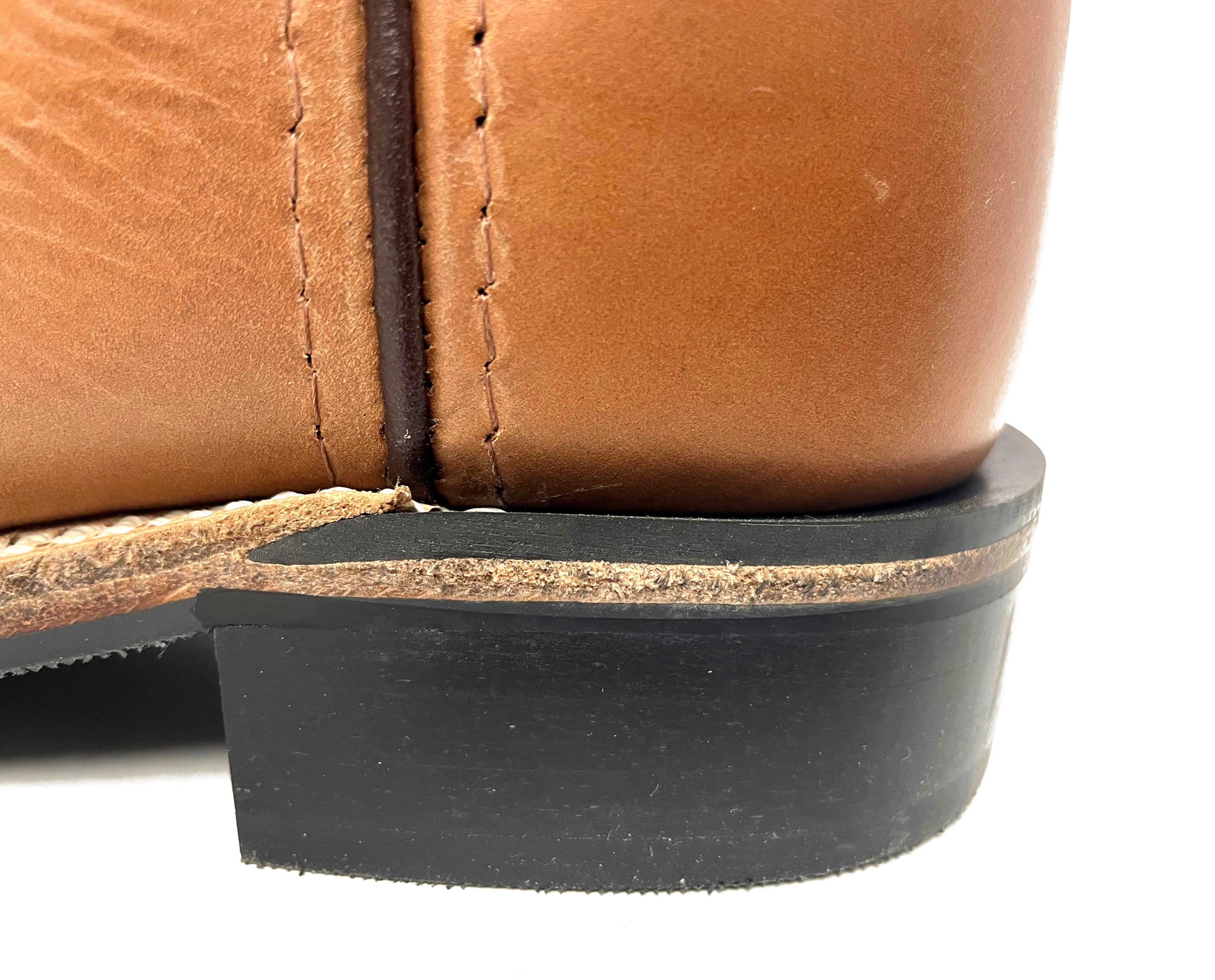 Old West BSC1839 Kids' Leather Cowboy Boots  Brown Calf, Square Toe, Goodyear Welt, Rubber Sole