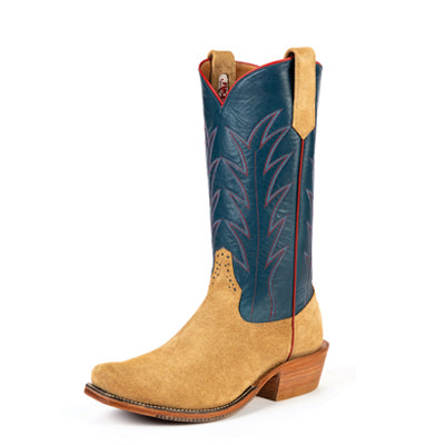 Rios of Mercedes R9028 Men's Navy Calf & Tan Crazyhorse Cowboy Boots - Roughout Leather