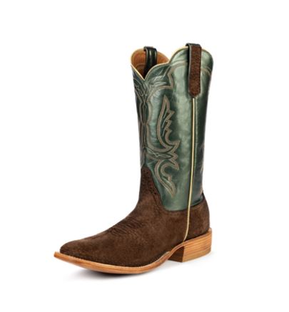 Rios of Mercedes R9029 Men's Green Velver Luster Kidskin & Caf Carpincho Cowboy Boots - Milan Toe