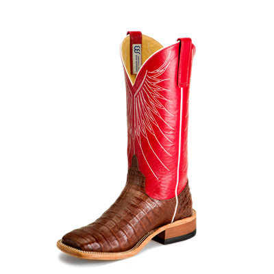 Anderson Bean S3014 Men's Tobacco Caiman Crocodile Belly Cowboy Boots, Black, Leather Sole, 13" Top