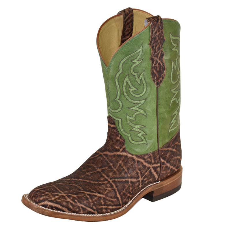 Justin J4141CO Men's Elephant Western Boots  Dark Brown, Peat Moss Green Top, Wide Square Toe