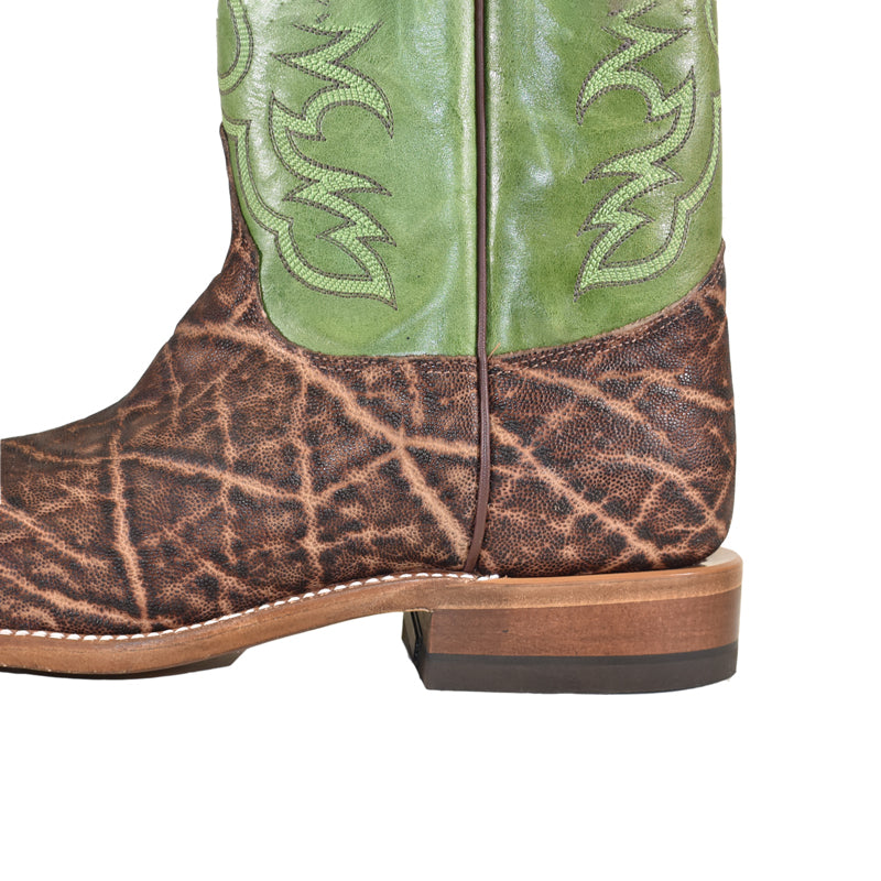 Justin J4141CO Men's Elephant Western Boots  Dark Brown, Peat Moss Green Top, Wide Square Toe