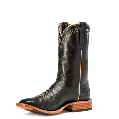 Rios of Mercedes R9004 Men's 11-inch Black Smooth Ostrich & Black Calf Cowboy Boots - Hybrid Sole