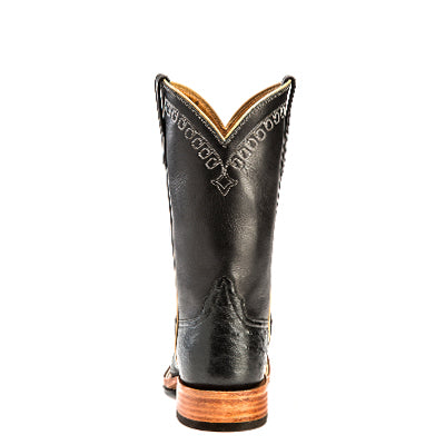Rios of Mercedes R9004 Men's 11-inch Black Smooth Ostrich & Black Calf Cowboy Boots - Hybrid Sole