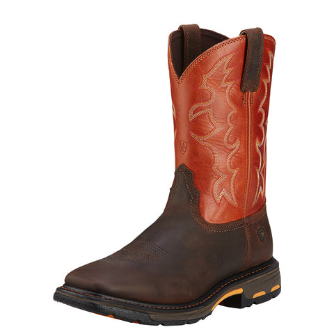 Ariat 10005888 Men's WorkHog Work Boots, Dark Earth, Soft Toe, Full-Grain Leather, Slip-Resistant
