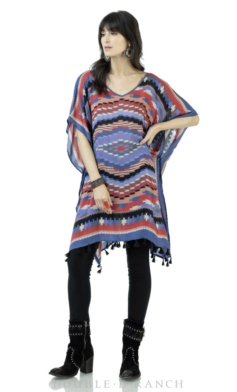 Double D Ranch T3750 Women's Western Sierra Bonita Poncho Serape Print with Cowprint Back & Tassels