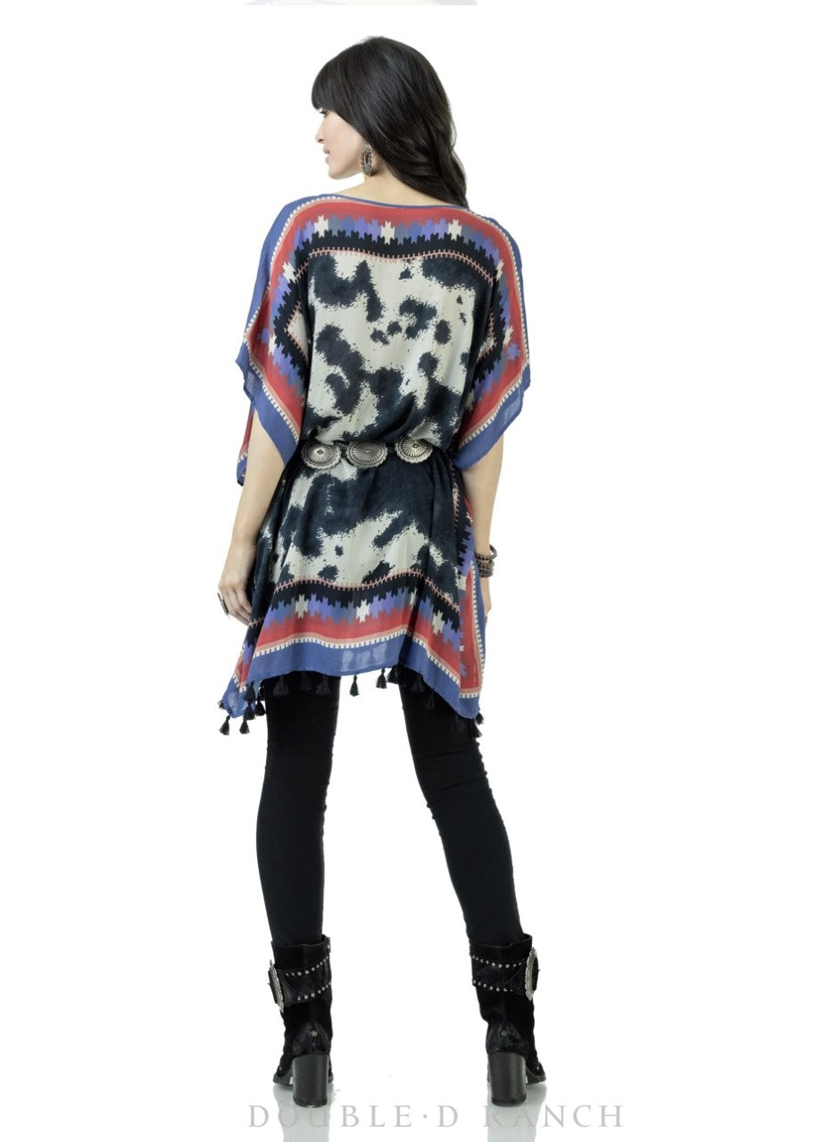 Double D Ranch T3750 Women's Western Sierra Bonita Poncho Serape Print with Cowprint Back & Tassels