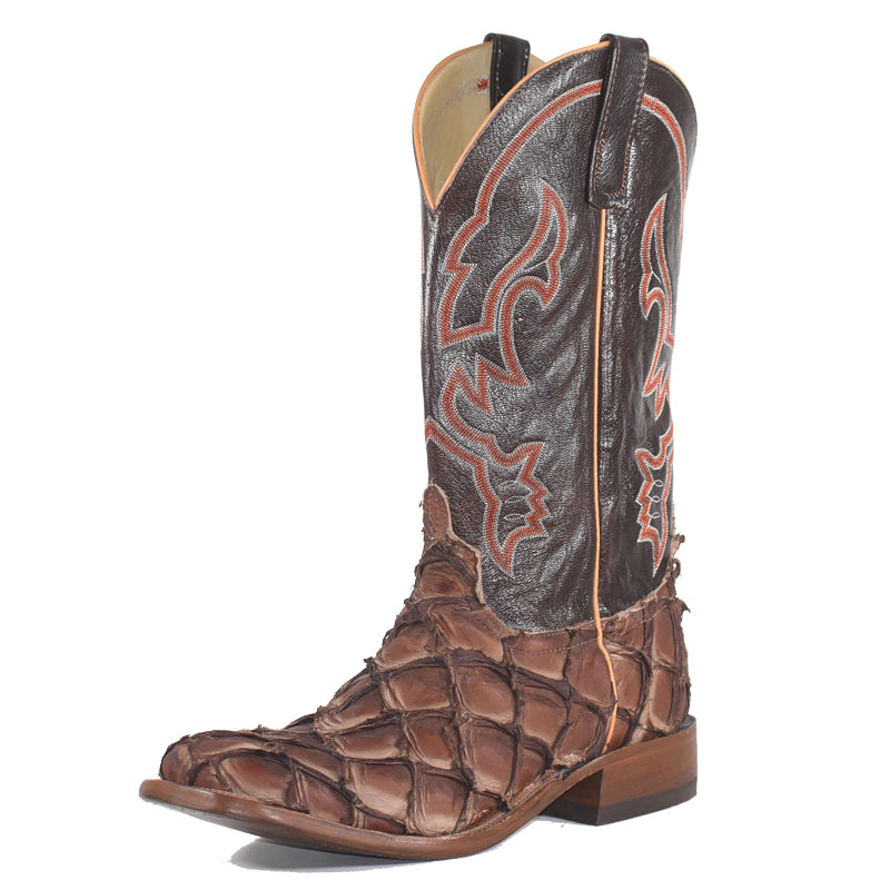 Anderson Bean 7947L Men's Cowboy Boots, Chocolate Big Bass, Wide Square Toe, Leather Sole & Heel