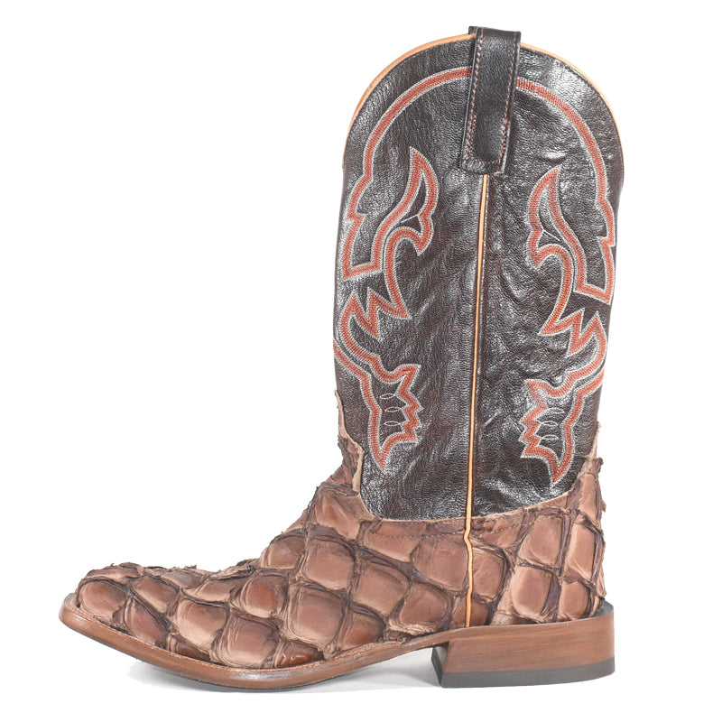 Anderson Bean 7947L Men's Cowboy Boots, Chocolate Big Bass, Wide Square Toe, Leather Sole & Heel