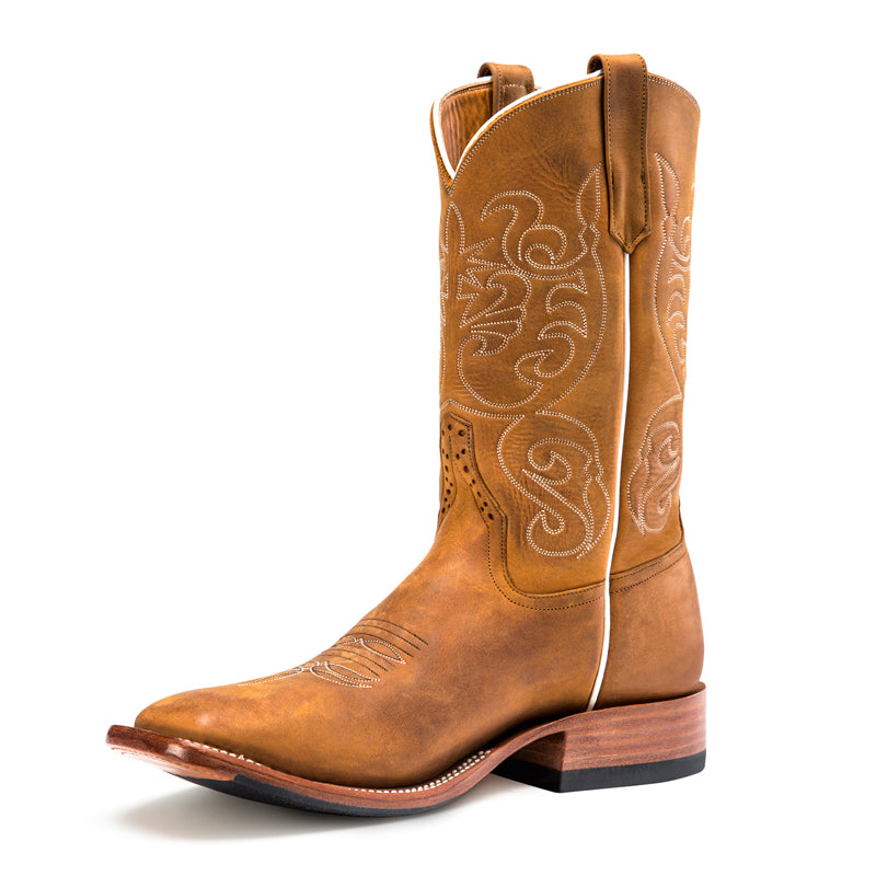 Rios of Mercedes R9002 Men's 11-inch Rust Burnished Crazyhorse Cowboy Boots - DWS, Hybrid Sole