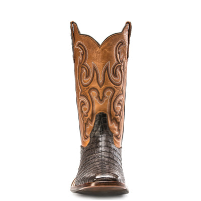 Rios of Mercedes R9018 Women's Chocolate Caiman Belly & Toast Remuda Cowboy Boots - Hybrid Sole