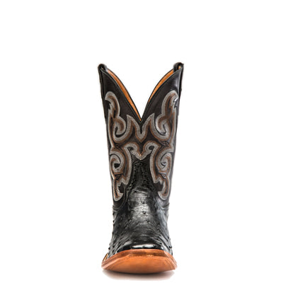Rios of Mercedes R9003 Men's Black Full Quill Ostrich & Black Calf Cowboy Boots, Wide Square Toe