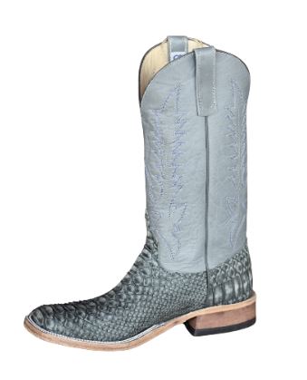 Anderson Bean 336451 Mens Grey Rustic Python Cowboy Boots, Wide Square Toe, Leather Sole