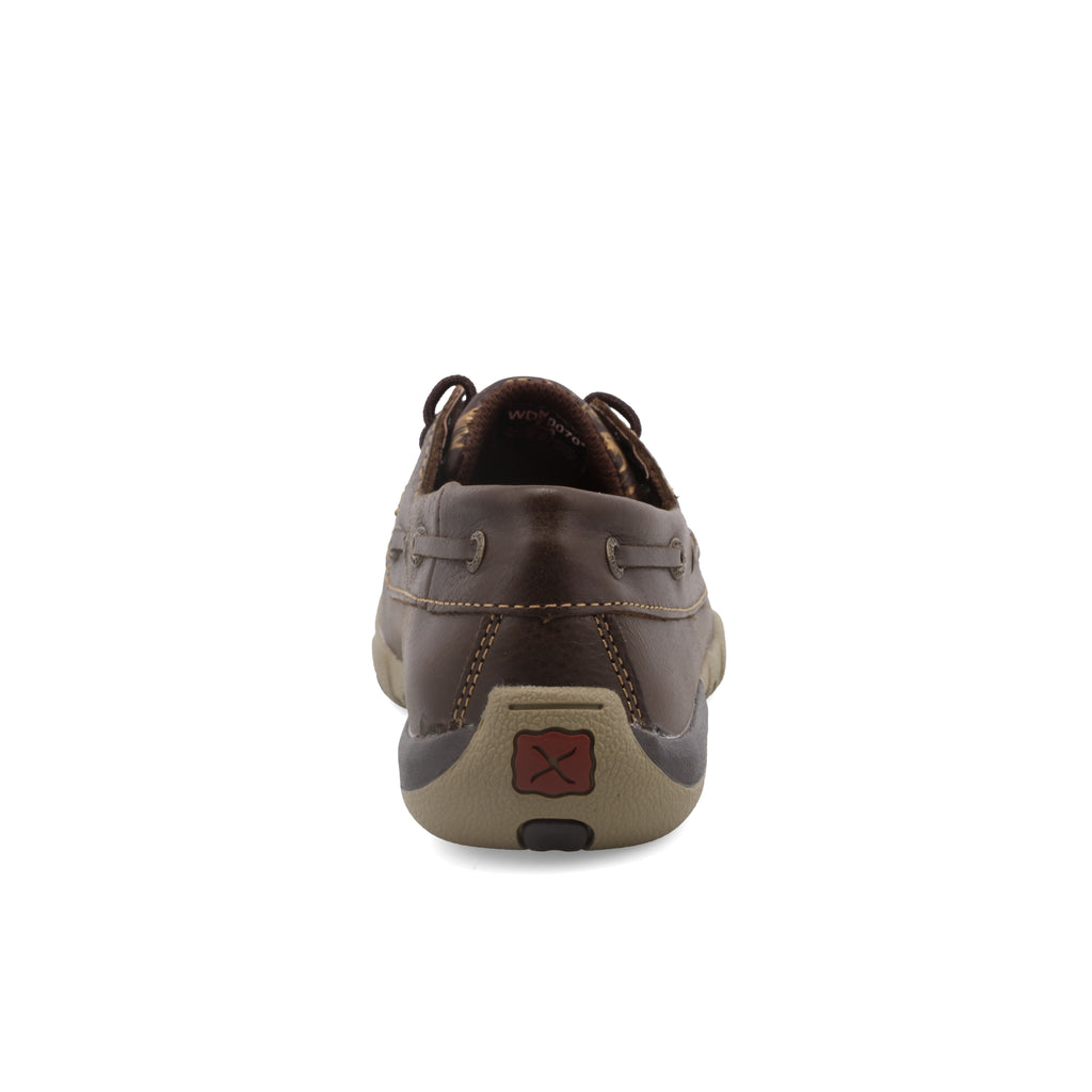 Twisted X WDM0070 Women's Boat Shoe Driving Moc - Brown with Embossed Flower, Full-Grain Leather