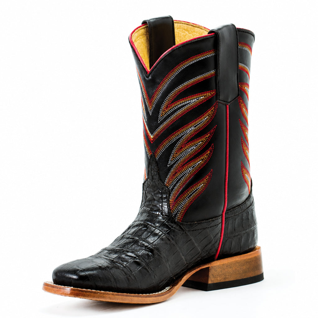 ANDERSON BEAN ABK3005 KIDS' BLACK CAIMAN CROCODILE BELLY COWBOY BOOT