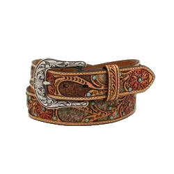 ARIAT A1533008 LADIES CALF HAIR UNDERLAY RED FLOWER BELT