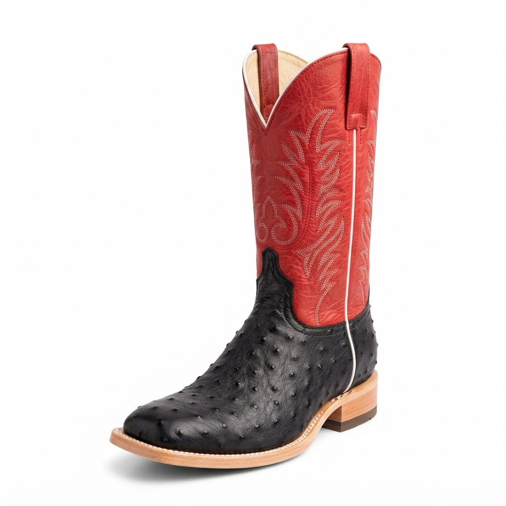 ANDERSON BEAN 362298 MEN'S BLACK FULL QUILL OSTRICH COWBOY BOOT