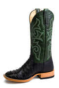 Top Hand Men's HP8004 Black Full Quill Ostrich Cowboy Boots  Emerald Green Top, DB Toe, Hybrid Sole