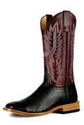 Top Hand HP8010 Men's Belly Smooth Ostrich Cowboy Boots  Maroon Shaft, Square Toe, Leather Sole
