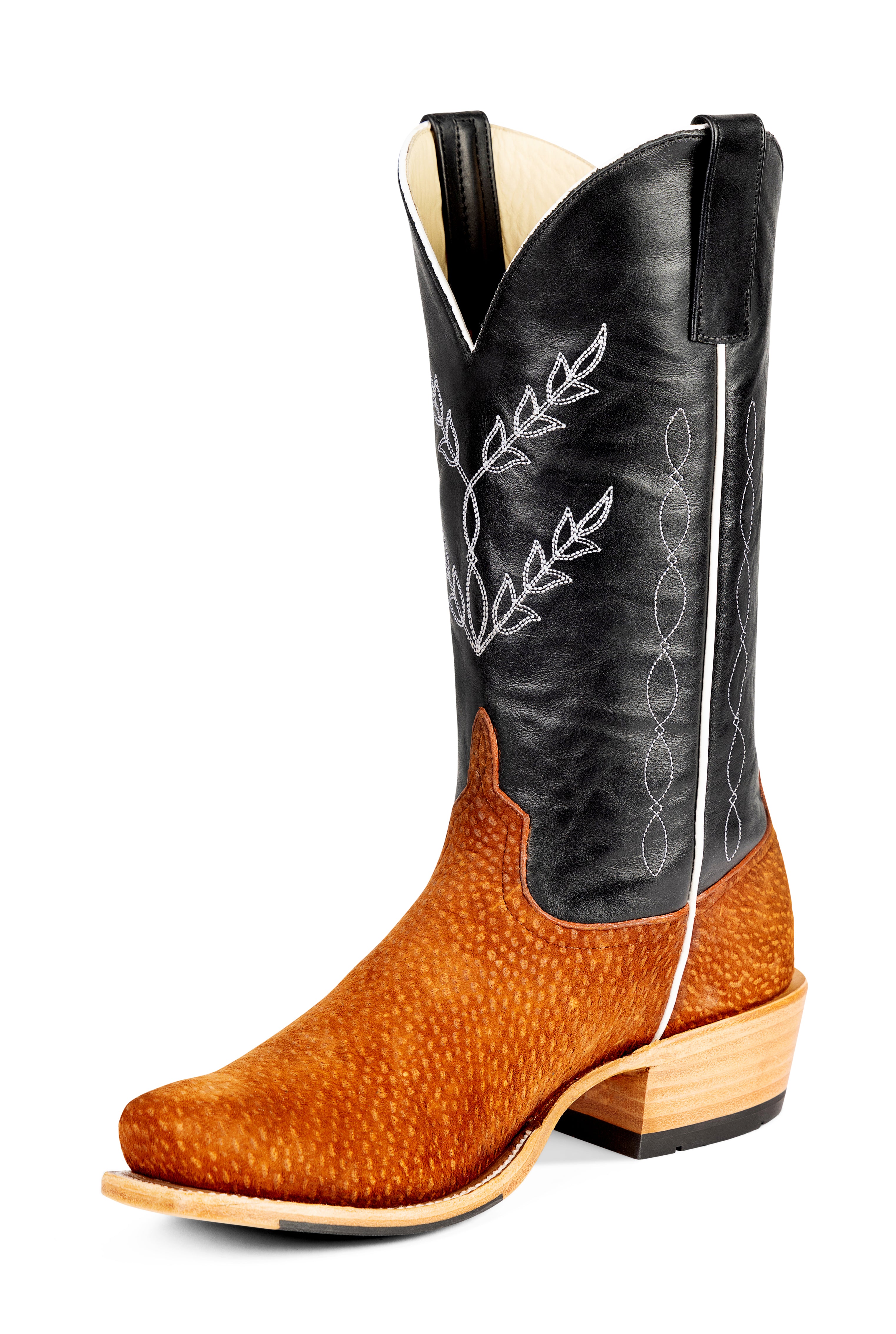 Horse Power HP9535 Men's Peanut Carpincho Cowboy Boots - Black Texas Cowhide Top, Narrow Square Toe