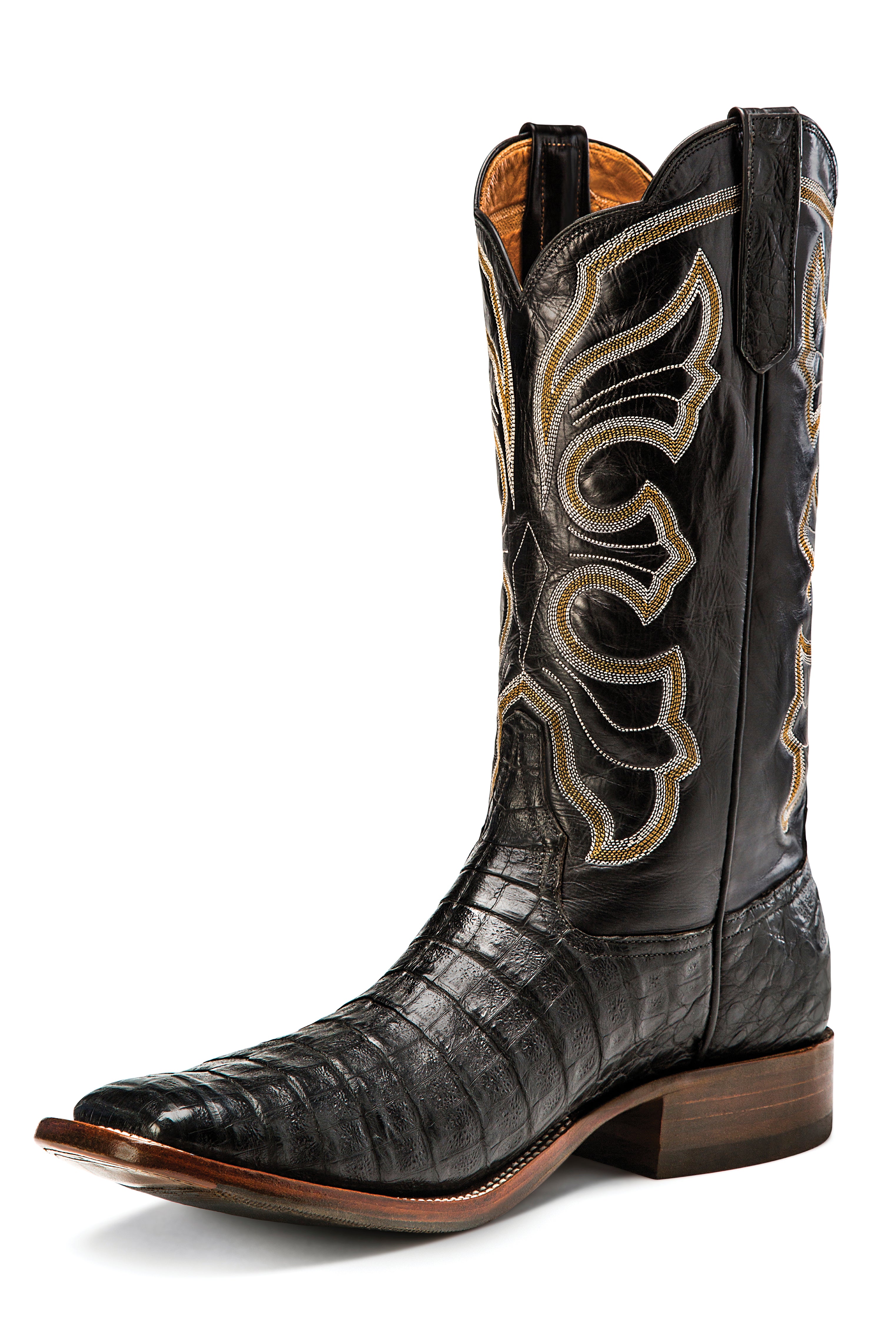 Rios of Mercedes R9019 Men's Black Caiman Belly & Black Calf Cowboy Boots - Wide Square Toe