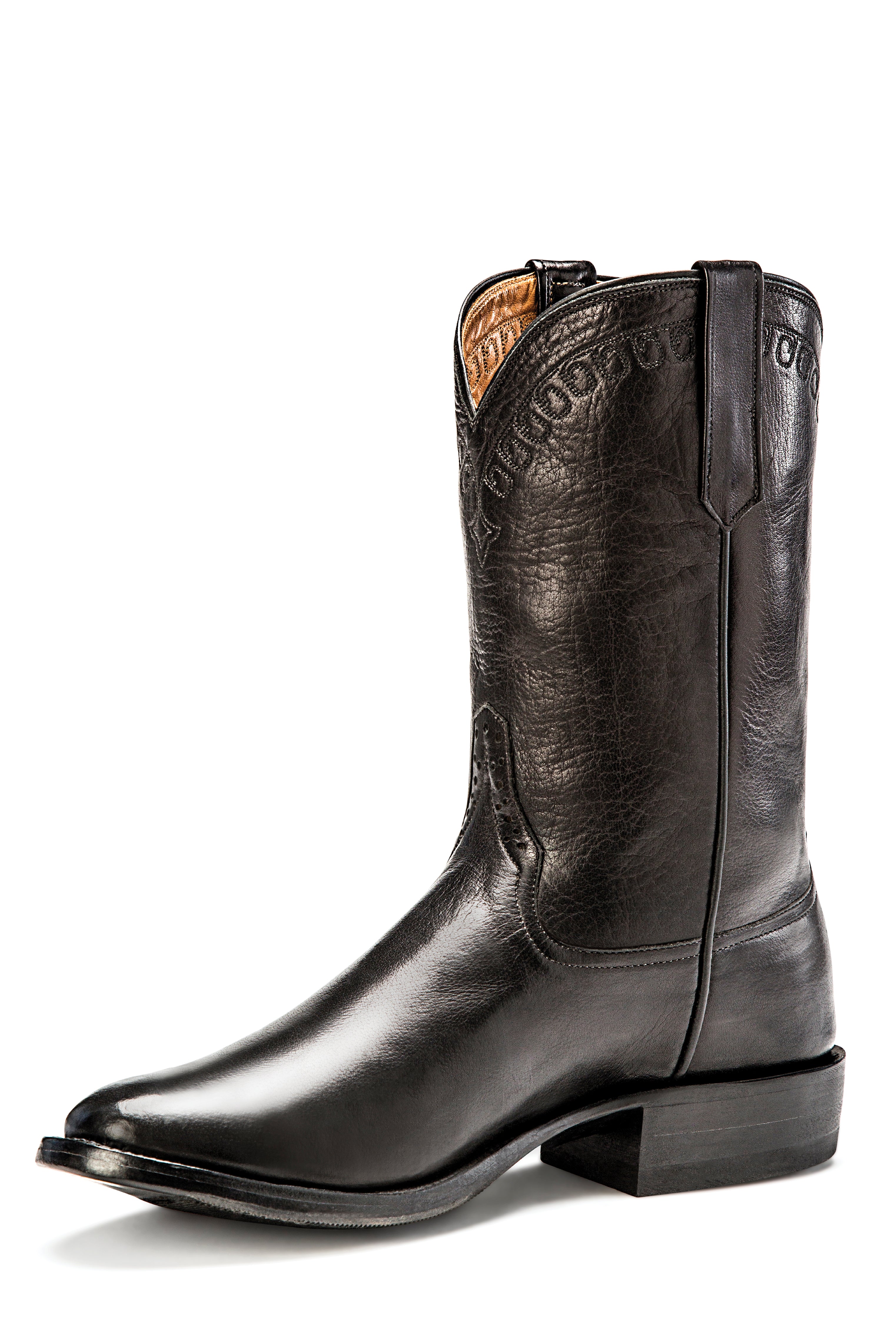 Rios of Mercedes R9026 Men's Black Sleek Buffalo Calf Cowboy Boots - PR Toe, Hybrid Sole