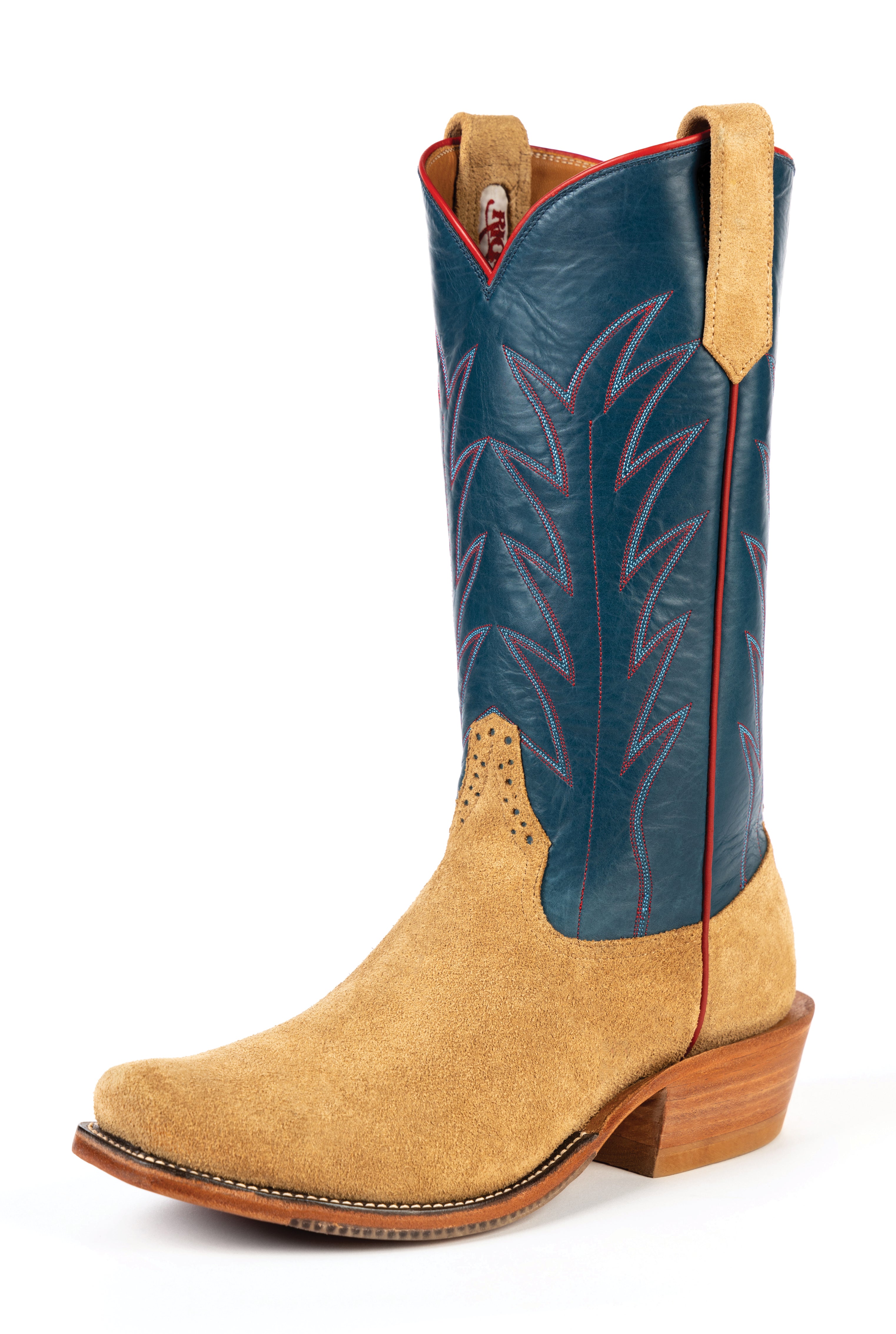 Rios of Mercedes R9028 Men's Navy Calf & Tan Crazyhorse Cowboy Boots - Roughout Leather