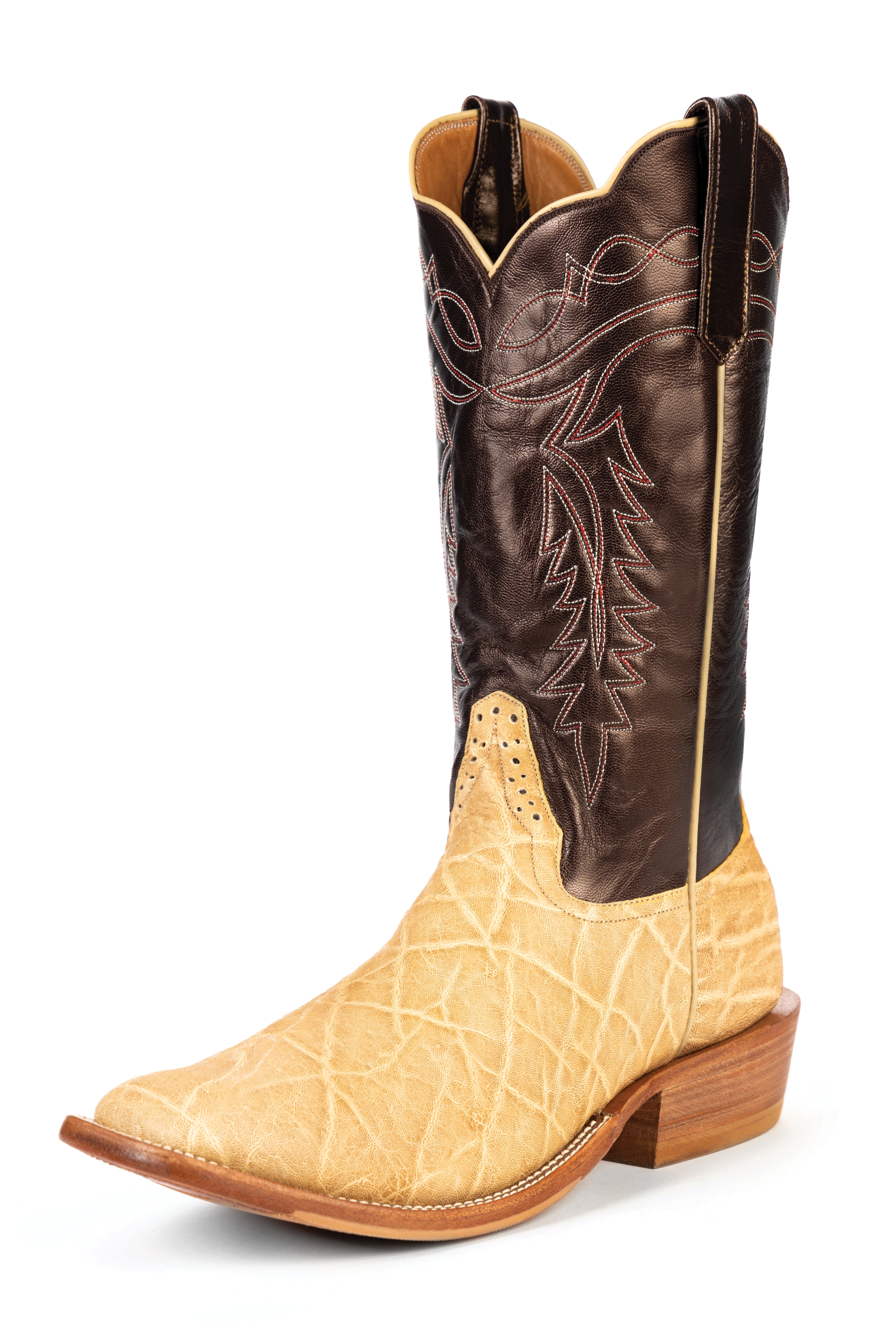 Rios of Mercedes R9032 Men's Puma Luster Kidskin & Umber Bruchiato Elephant Cowboy Boots - Milan Toe