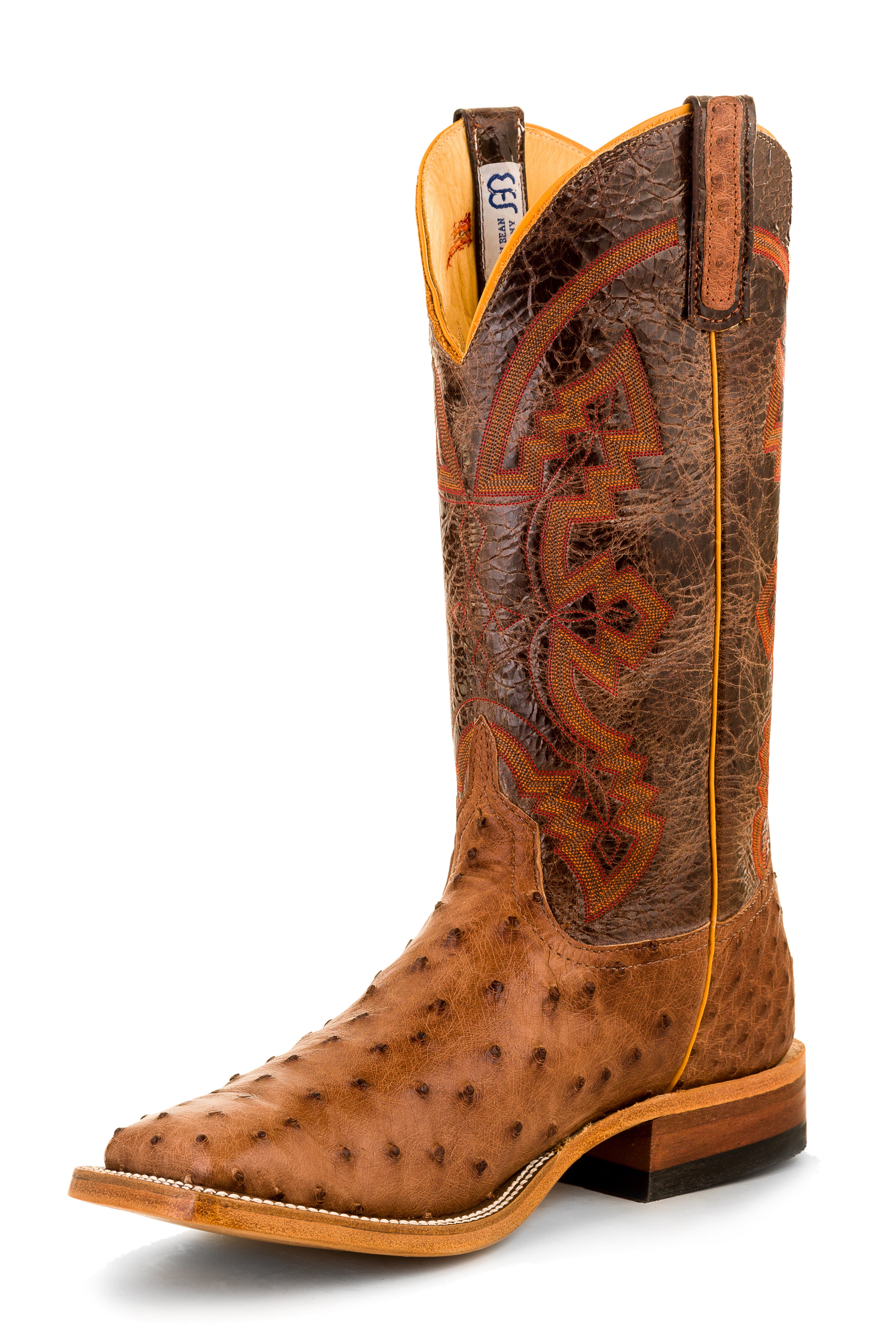 Anderson Bean S1099 Men's Rum Brown Mad Dog Full Quill Ostrich Cowboy Boots, Chocolate Volcano Toe