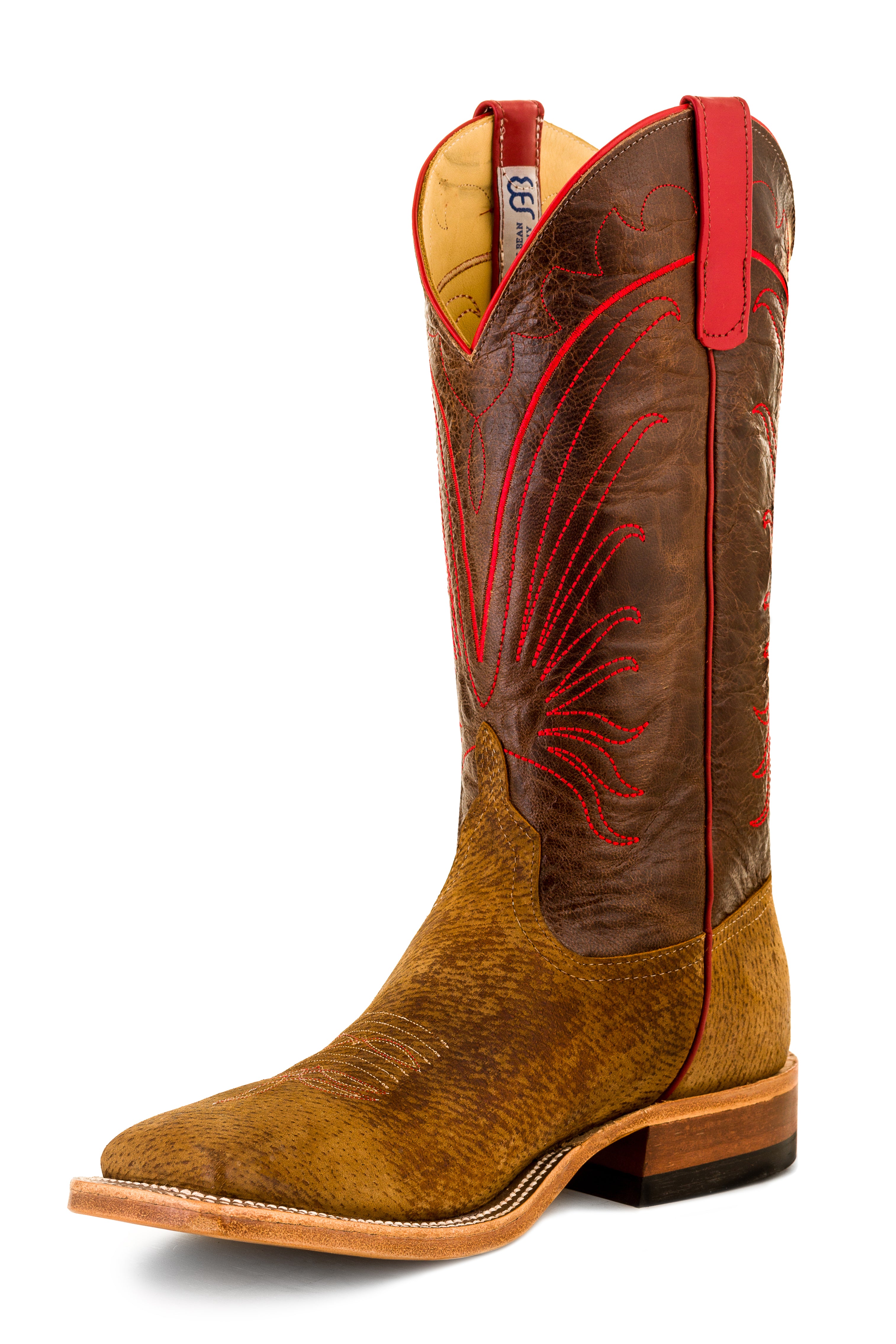 Anderson Bean S3010 Men's Cowboy Boots, Bone, TAG Boar Pigskin, Wide Square Toe, Leather Sole